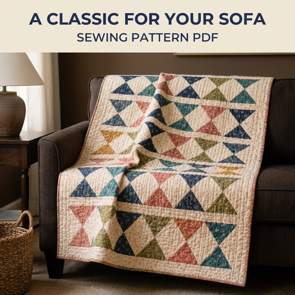 Hourglass Rows Quilt Pattern PDF – Traditional Throw Quilt with Sashed Rows of Hourglass Blocks