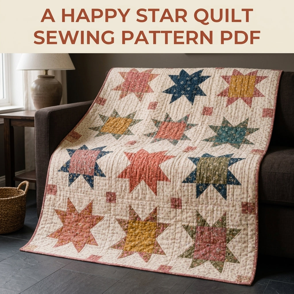 Scrappy Sawtooth Star Quilt Pattern PDF – Star Throw Quilt with Sashing and Cornerstones