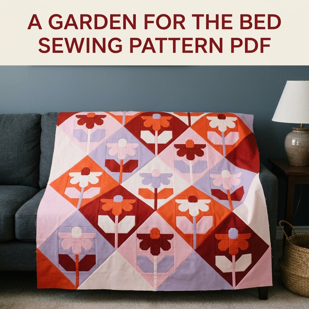Modern Flower Diamond Quilt Sewing Pattern PDF – On Point Flower Block Quilt
