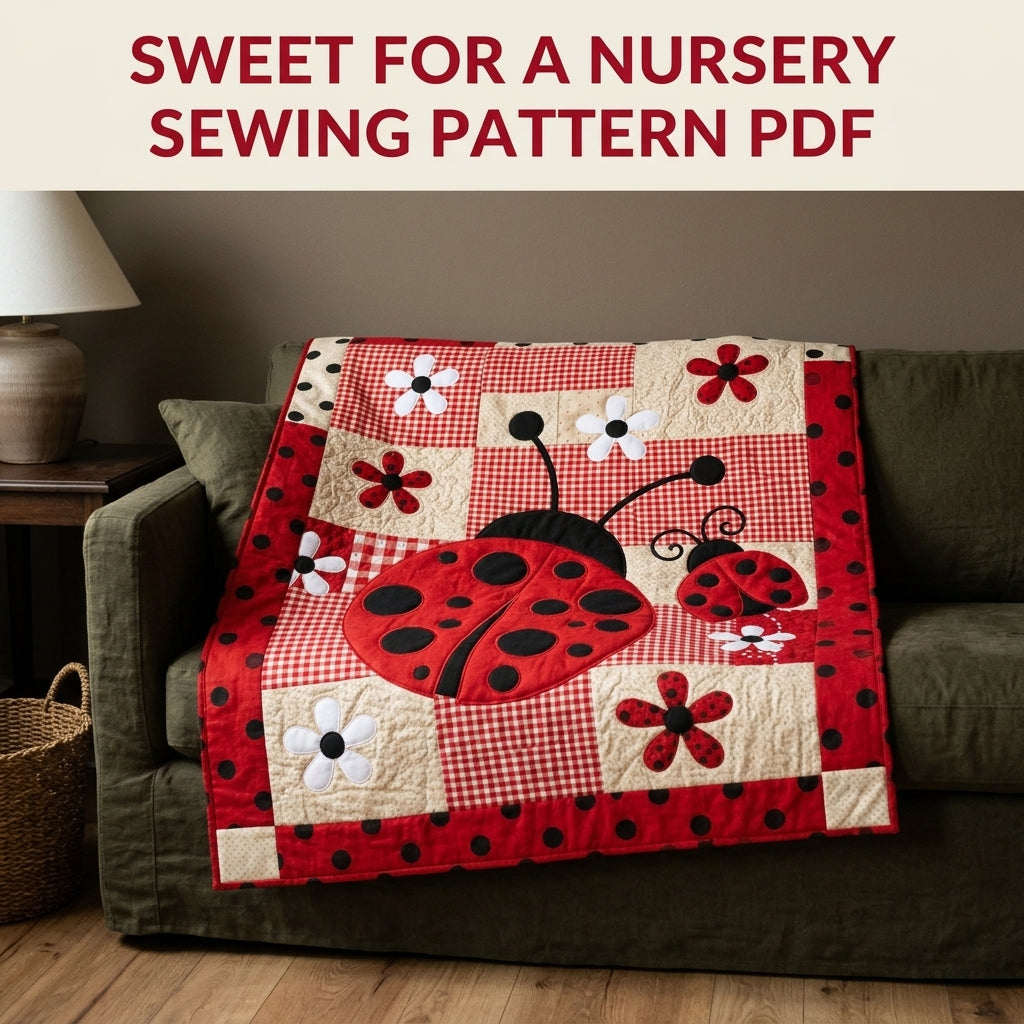Big Ladybug Gingham Quilt Sewing Pattern PDF – Appliqué Baby Quilt