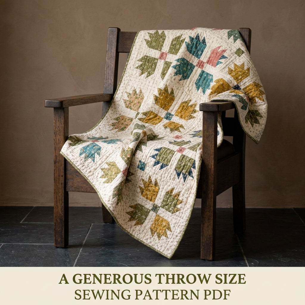Bear's Paw Quilt Pattern PDF – Traditional Throw Quilt with Earthy Floral Prints