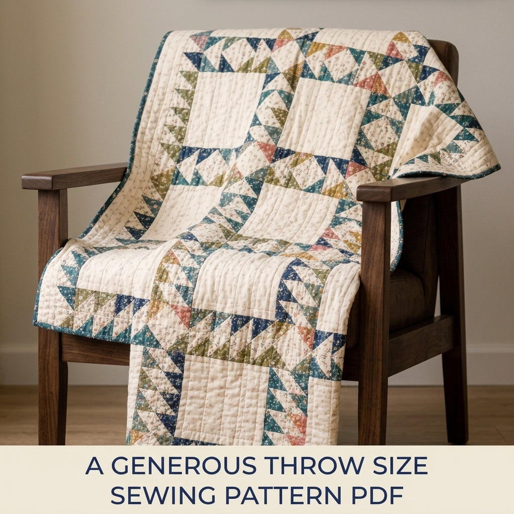 Flying Geese Quilt Pattern PDF – Traditional Throw Quilt with Flying Geese Lattice