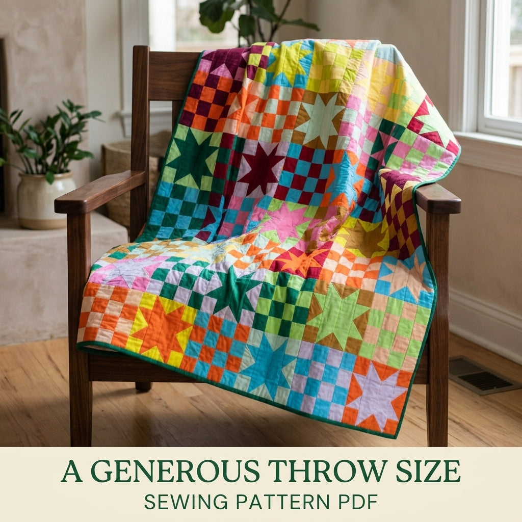 Stars and Checkers Quilt Pattern PDF – Sawtooth Star and Checkerboard Throw