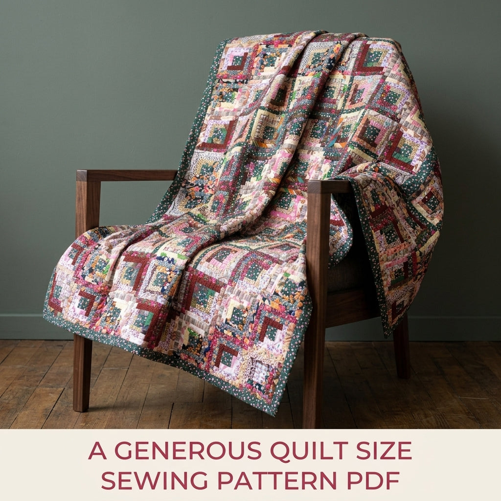 Floral Log Cabin Diamond Quilt Sewing Pattern PDF – Scrappy Barn Raising Quilt
