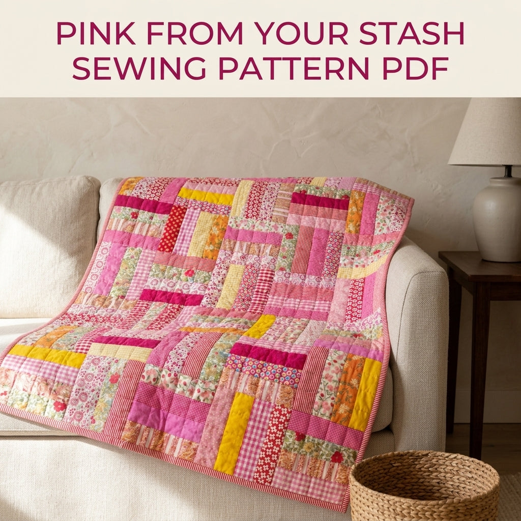 Pink Rail Fence Scrap Quilt Sewing Pattern PDF – Easy Strip Quilt