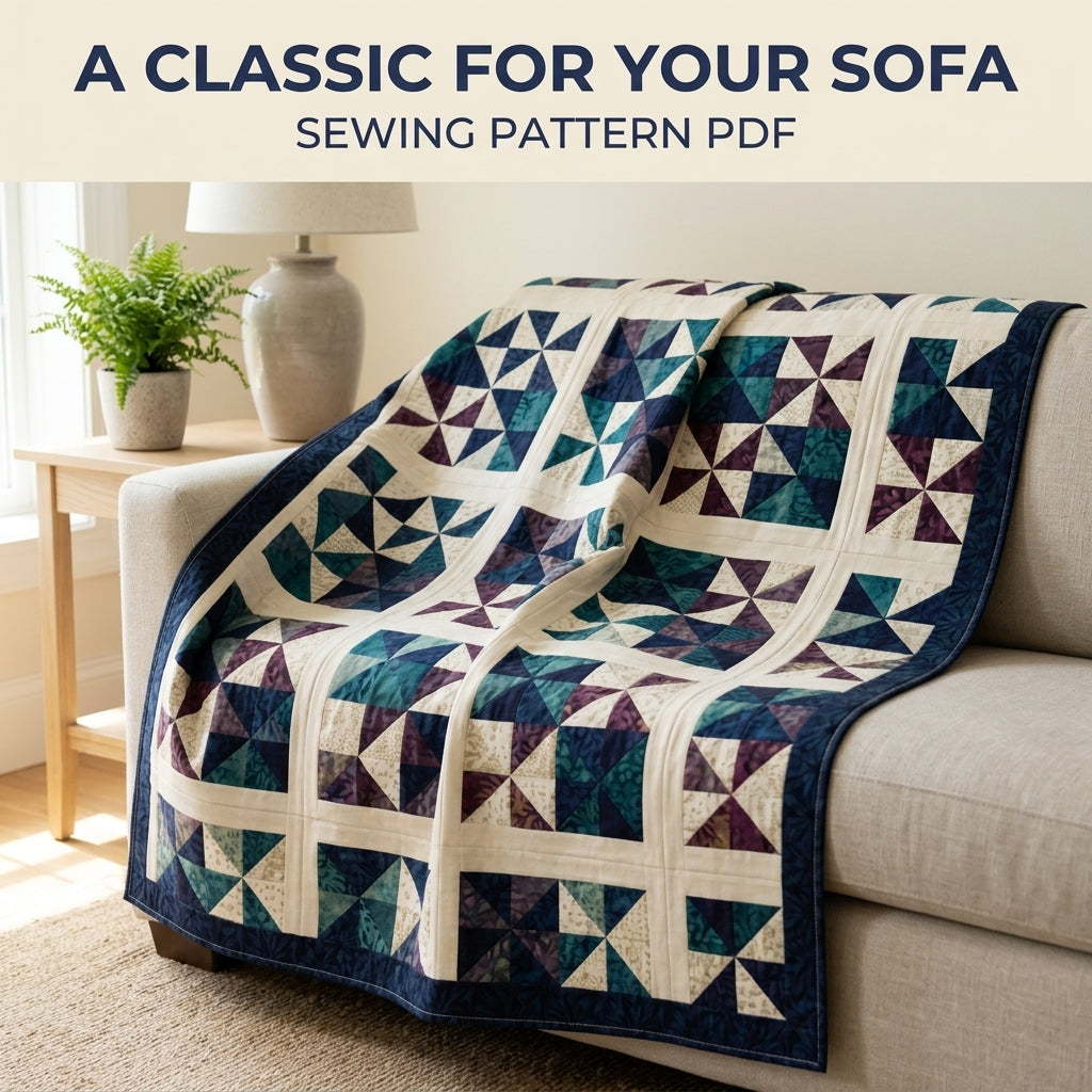 Modern Pinwheel Quilt Pattern PDF – Half-Square Triangle Throw Quilt with Sashing and Border