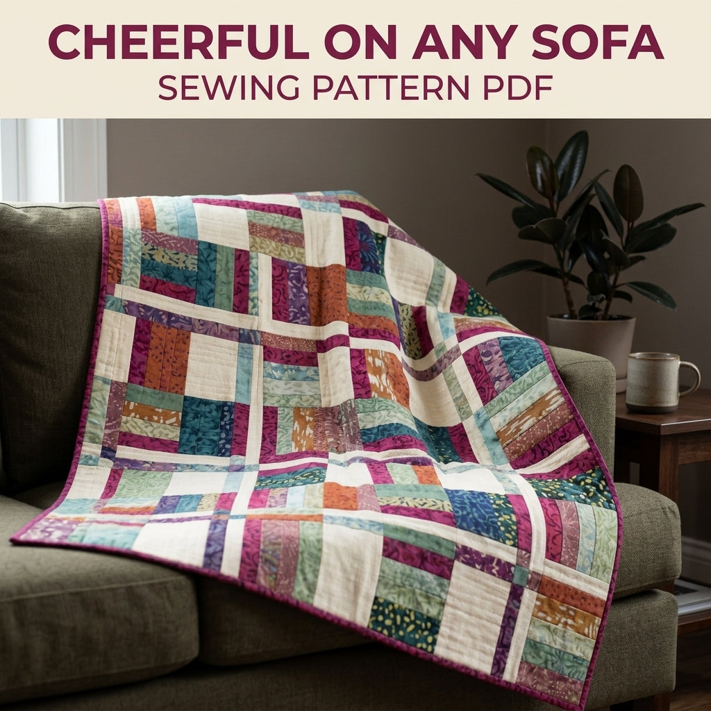 Modern Rail Fence Quilt Pattern PDF – Scrappy Strip Throw Quilt for Batik Fabrics