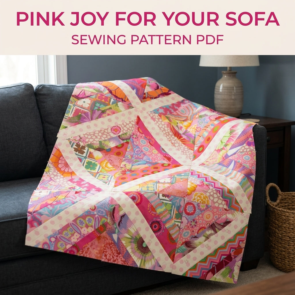 Pink String X Quilt Pattern PDF – Scrappy String Pieced Quilt with Polka Dot Strips