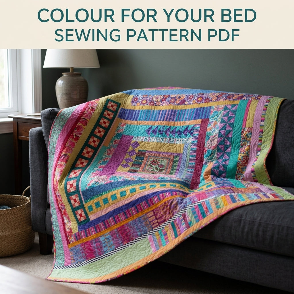 Garden Medallion Strip Quilt Pattern PDF – Improv Medallion Quilt with Pieced Rounds
