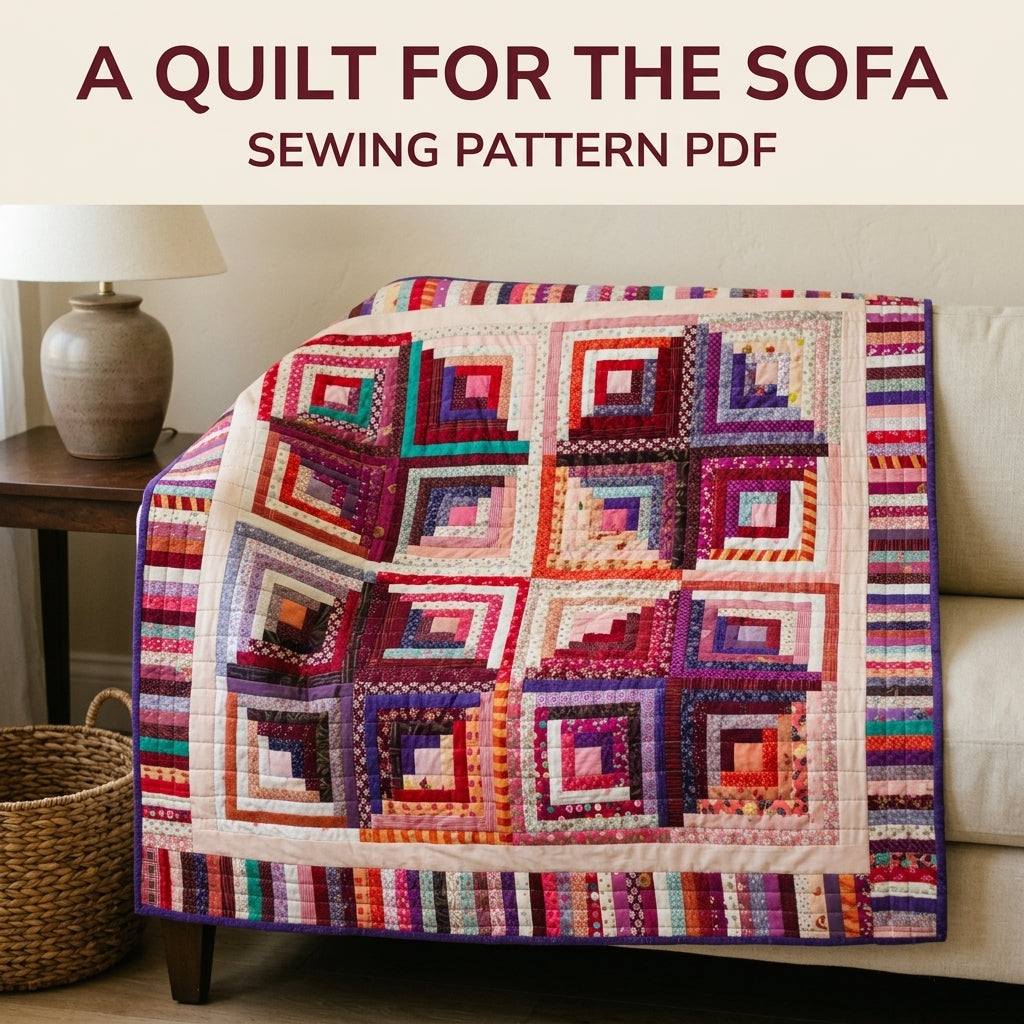Scrappy Log Cabin Piano Key Quilt Sewing Pattern PDF – Square Throw Quilt
