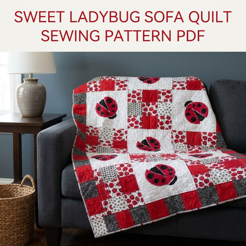 Ladybug Patchwork Quilt Sewing Pattern PDF – Appliqué Ladybug Squares Quilt