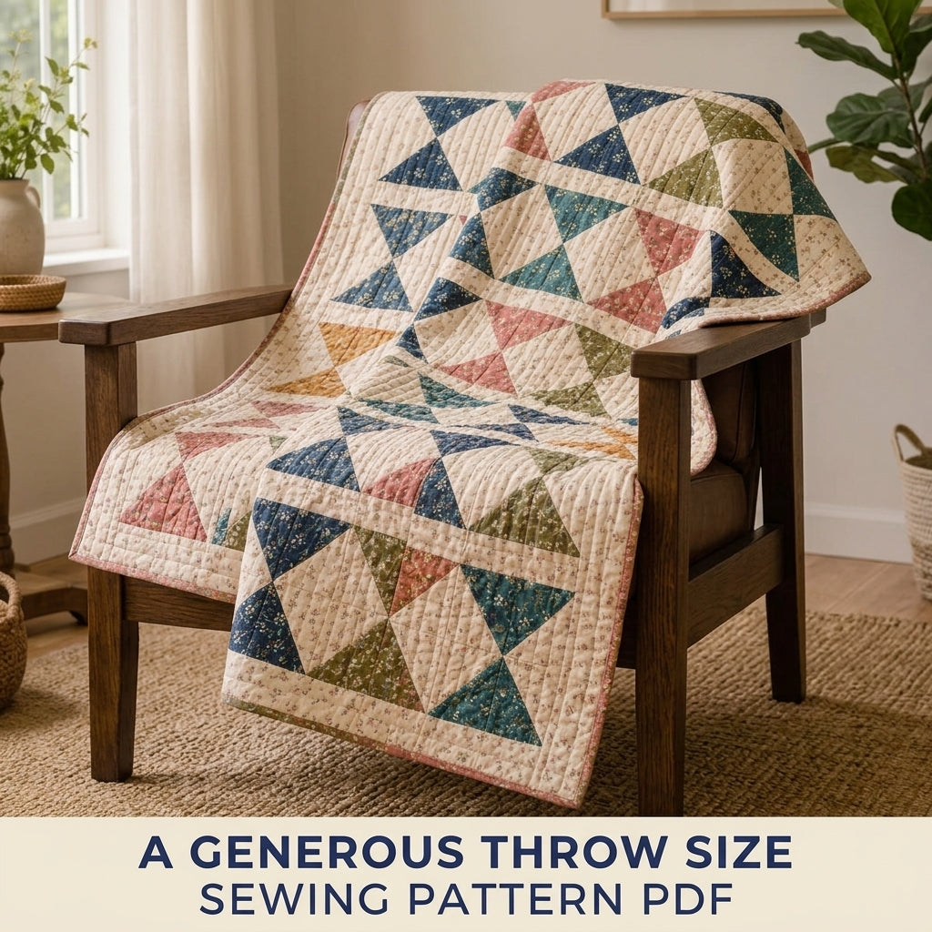 Hourglass Rows Quilt Pattern PDF – Traditional Throw Quilt with Sashed Rows of Hourglass Blocks