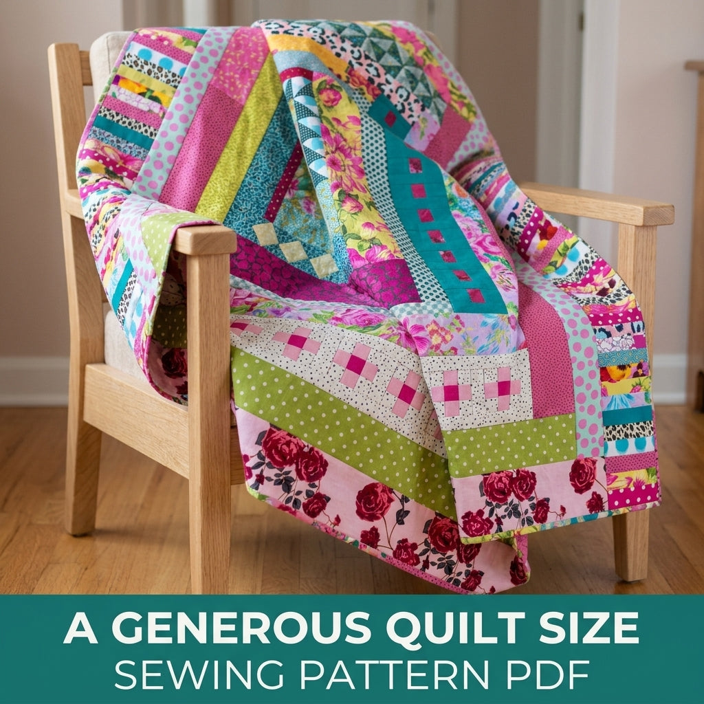 Medallion Strip Quilt Sewing Pattern PDF – Bright Round by Round Quilt