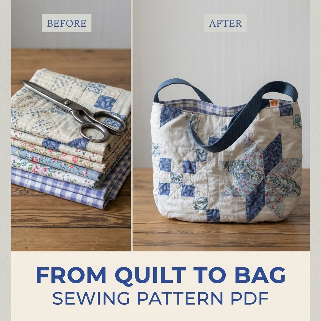 Quilt Star Bag Sewing Pattern PDF – Slouchy Shoulder Bag from a Vintage Quilt