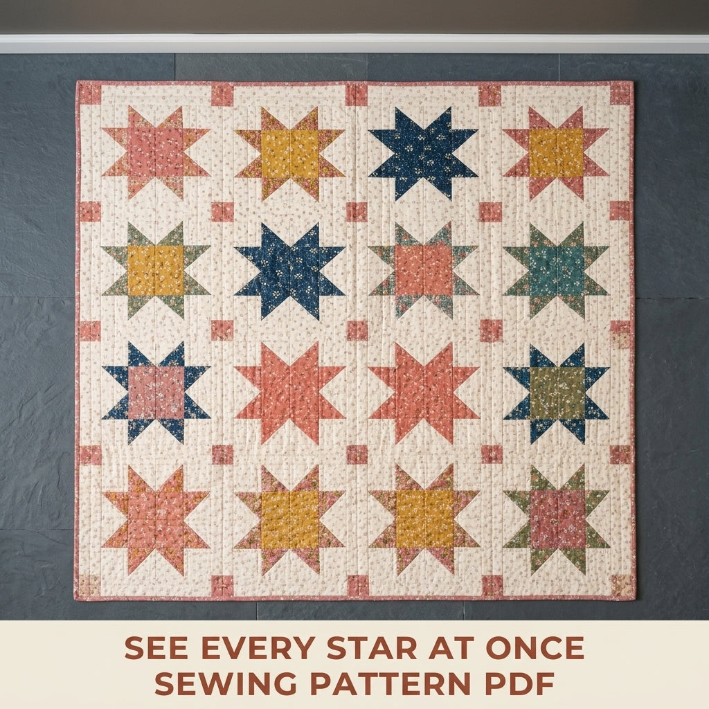 Scrappy Sawtooth Star Quilt Pattern PDF – Star Throw Quilt with Sashing and Cornerstones