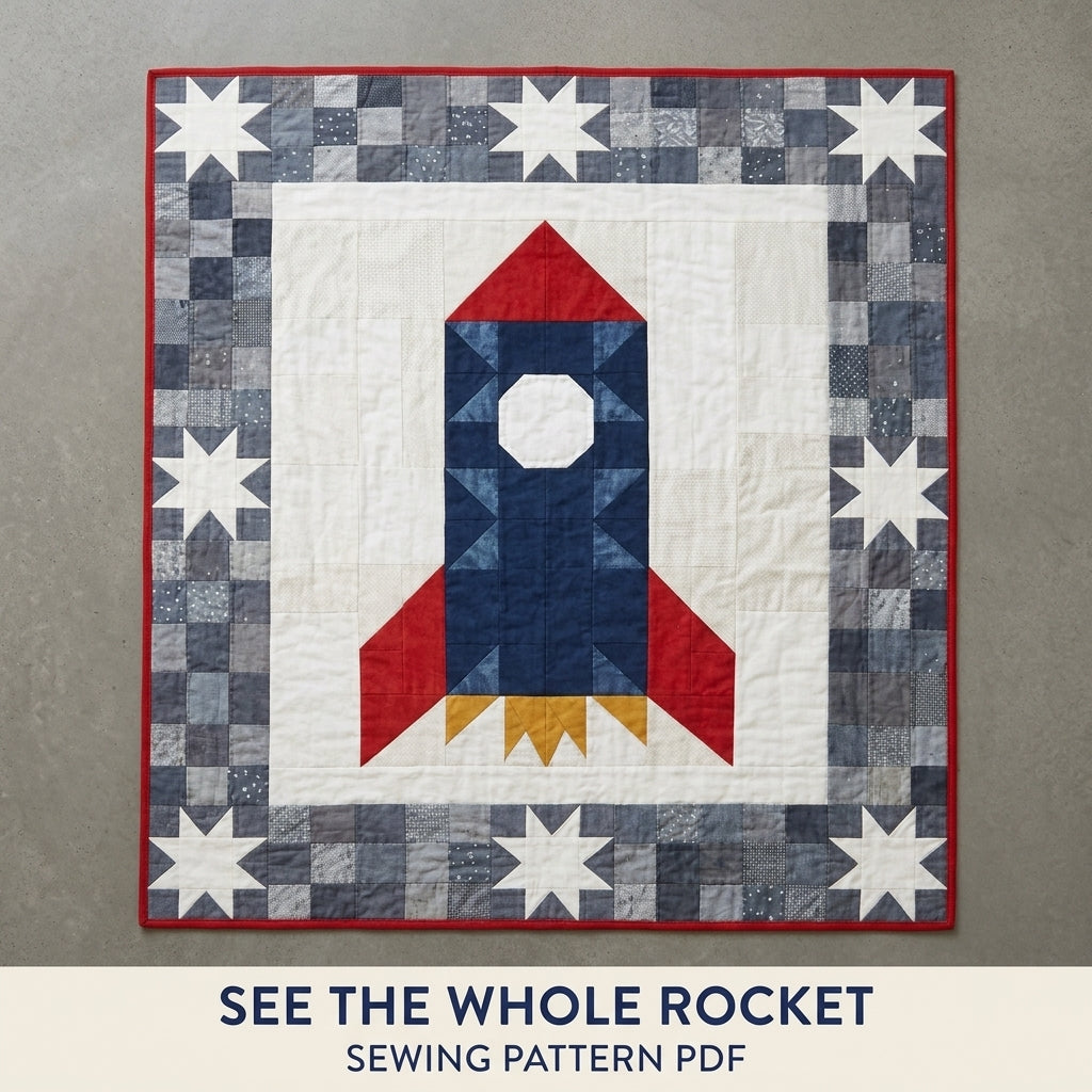 Rocket Baby Quilt Pattern PDF – Space Pieced Nursery Quilt with Star Border