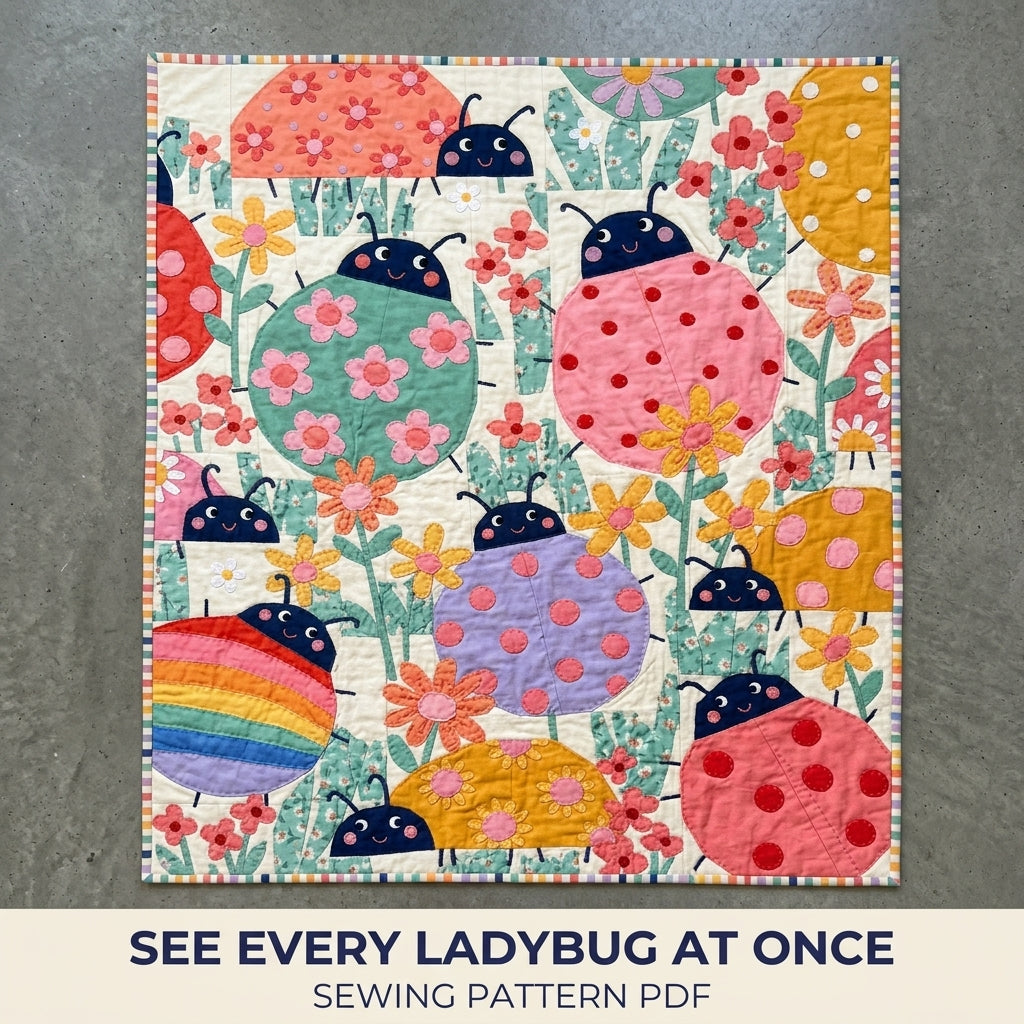 Ladybug Baby Quilt Sewing Pattern PDF – Colourful Appliqué Nursery Quilt