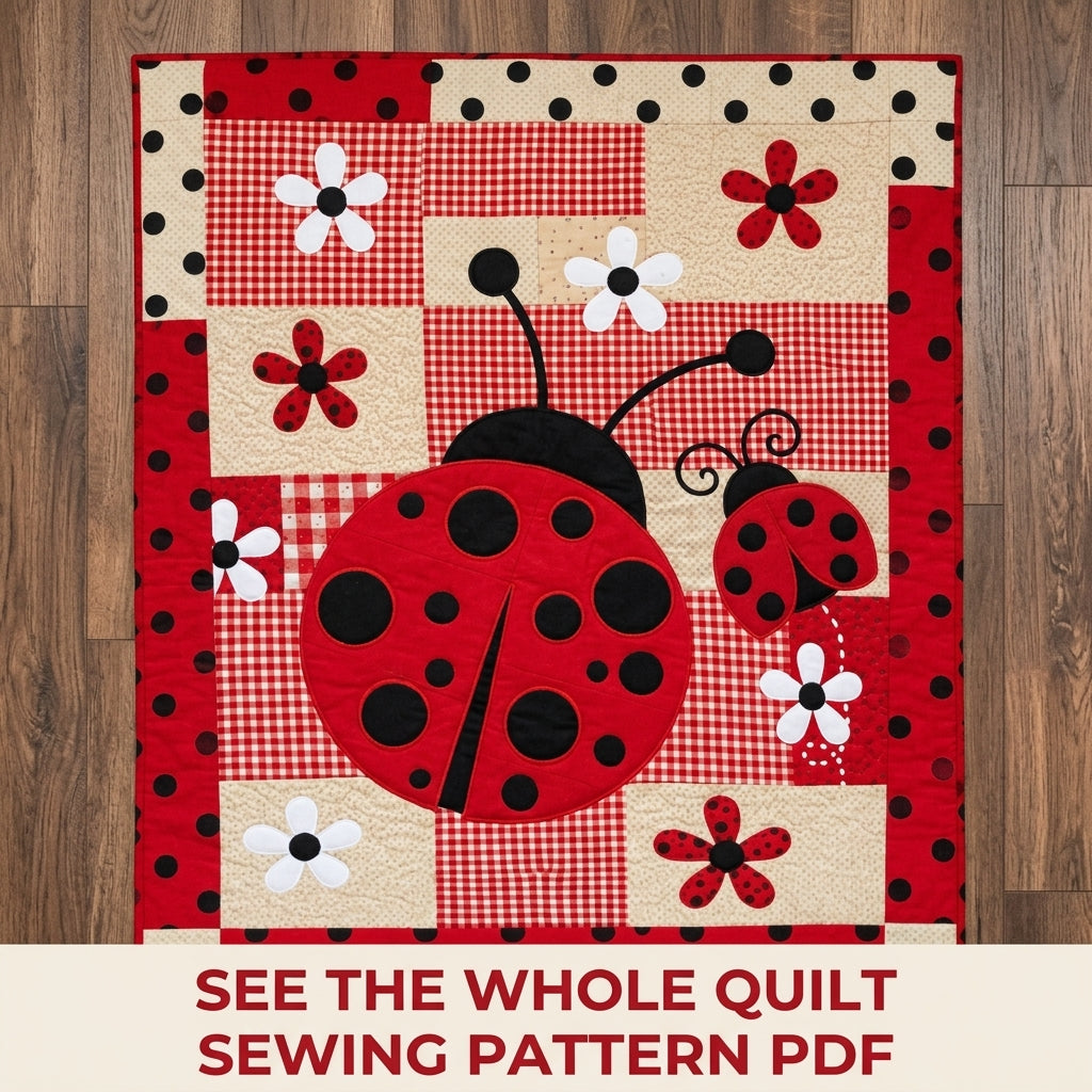 Big Ladybug Gingham Quilt Sewing Pattern PDF – Giant Ladybug Appliqué Quilt