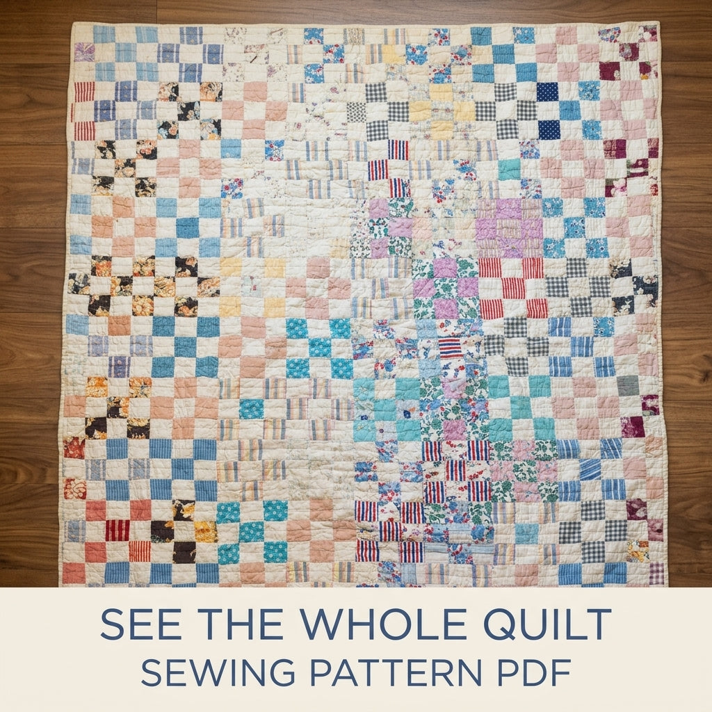 Vintage Postage Stamp Quilt Sewing Pattern PDF – Scrappy Vintage Checkerboard Quilt