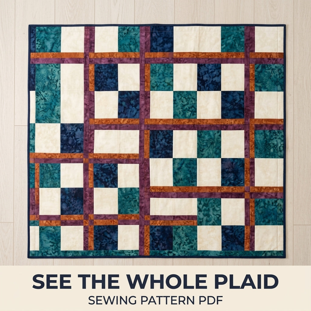 Modern Tartan Quilt Pattern PDF – Plaid Throw Quilt with Squares and Double Sashing