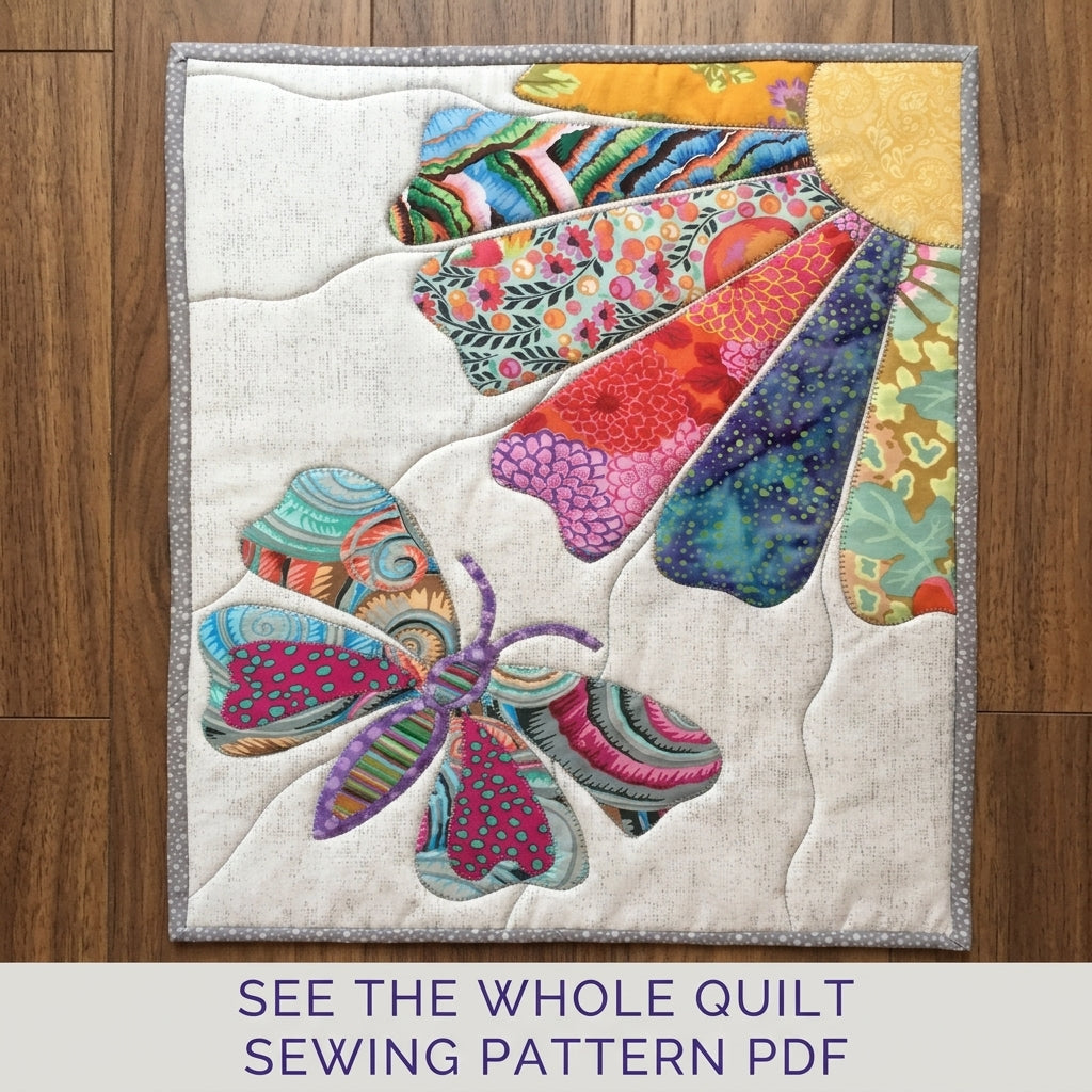 Sunflower Butterfly Mini Quilt Sewing Pattern PDF – Appliqué Wall Quilt