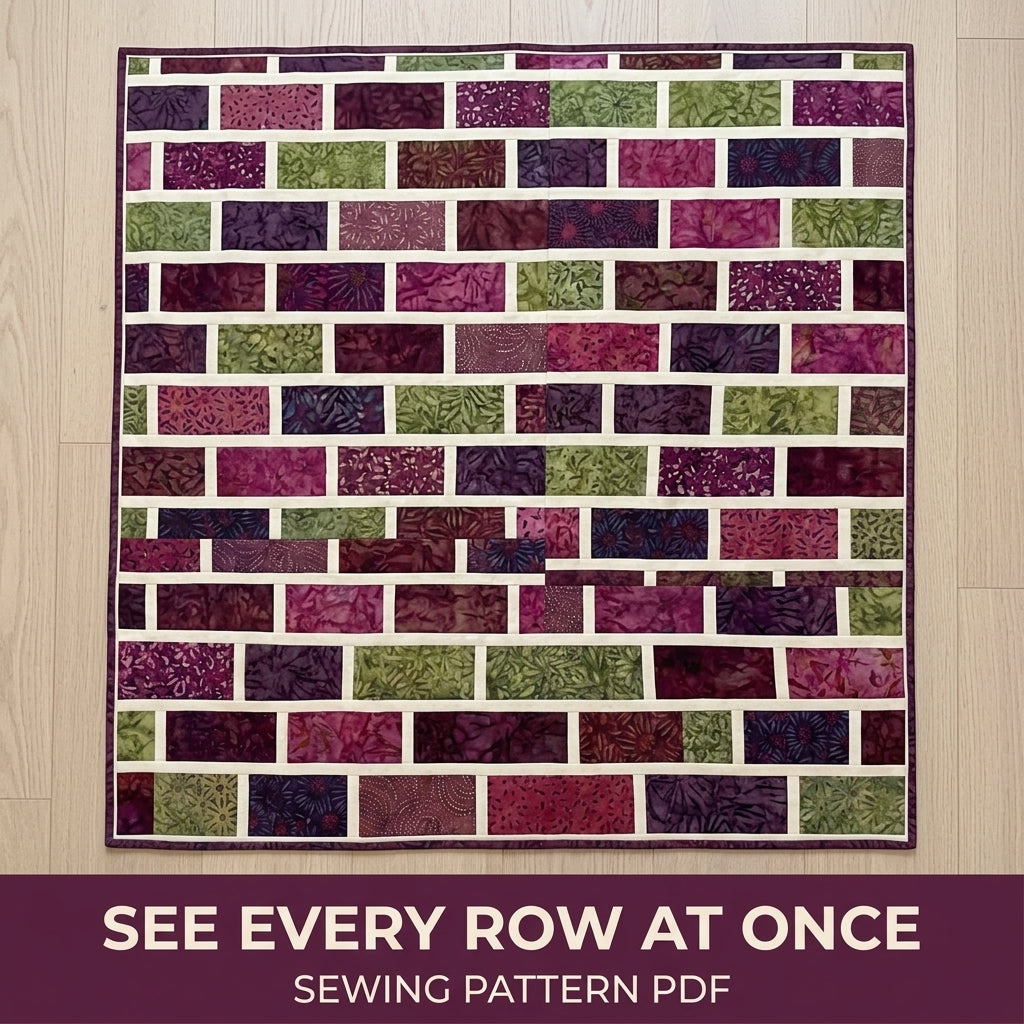 Modern Brick Quilt Pattern PDF – Staggered Brick Throw Quilt for Batik Fabrics