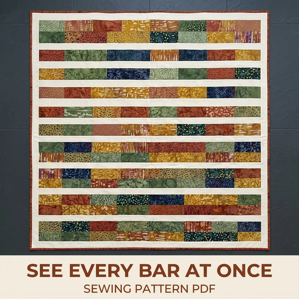 Modern Bars Quilt Pattern PDF – Easy Rectangle Throw Quilt with Batik Bars and Cream Stripes