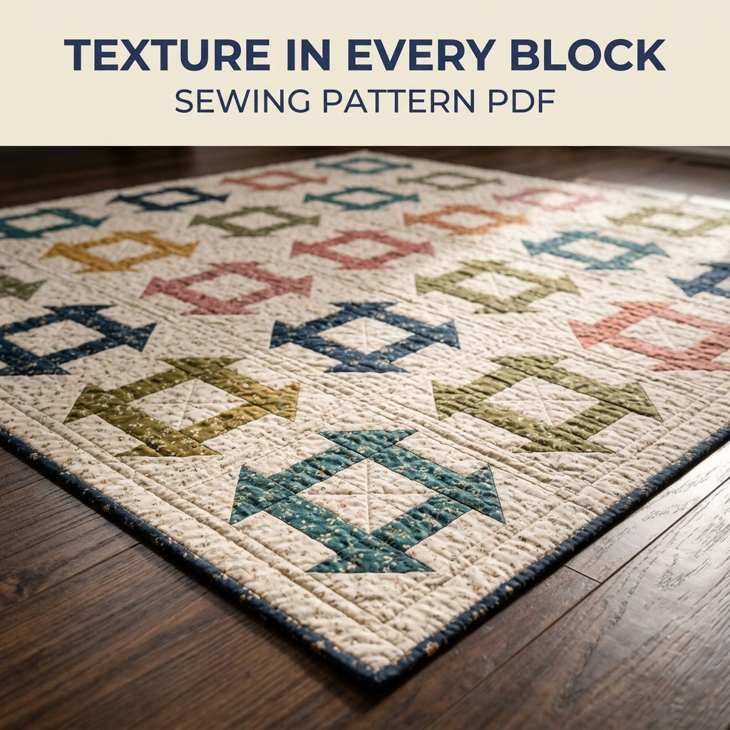Churn Dash Quilt Pattern PDF – Traditional Throw Quilt with Floral Prints