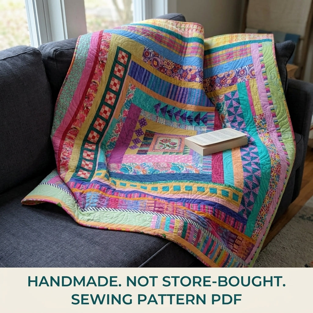 Garden Medallion Strip Quilt Pattern PDF – Improv Medallion Quilt with Pieced Rounds