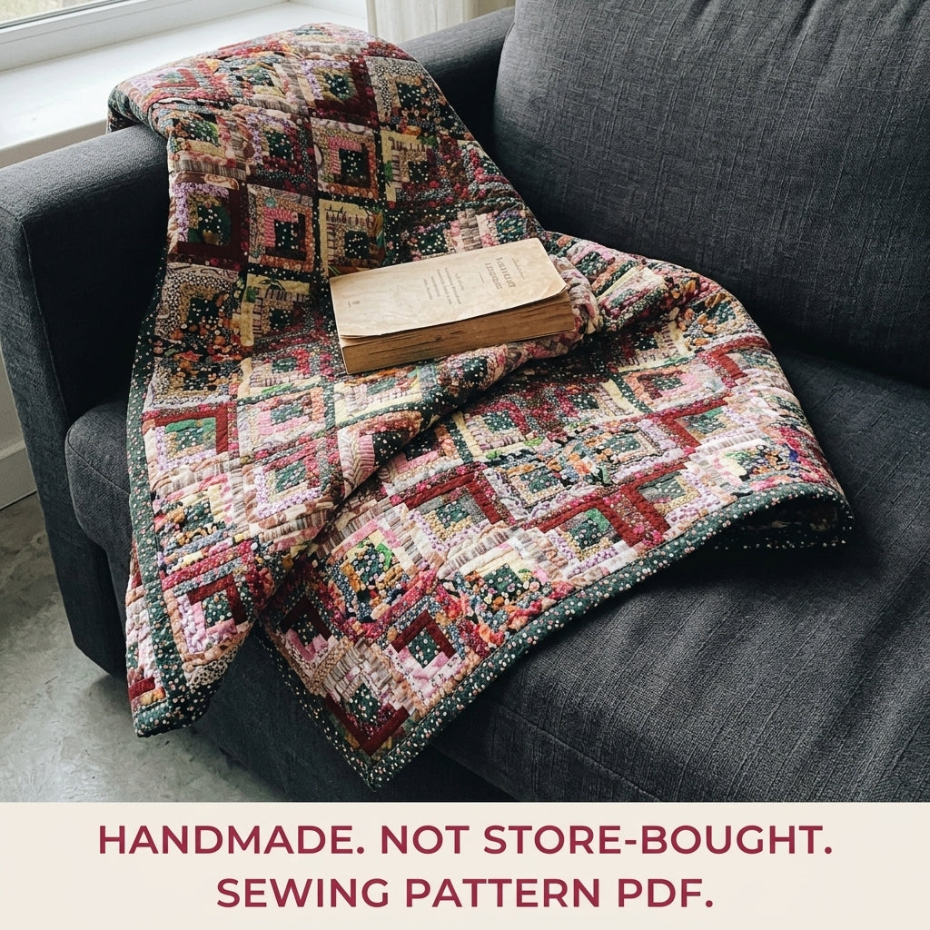 Floral Log Cabin Diamond Quilt Sewing Pattern PDF – Scrappy Barn Raising Quilt