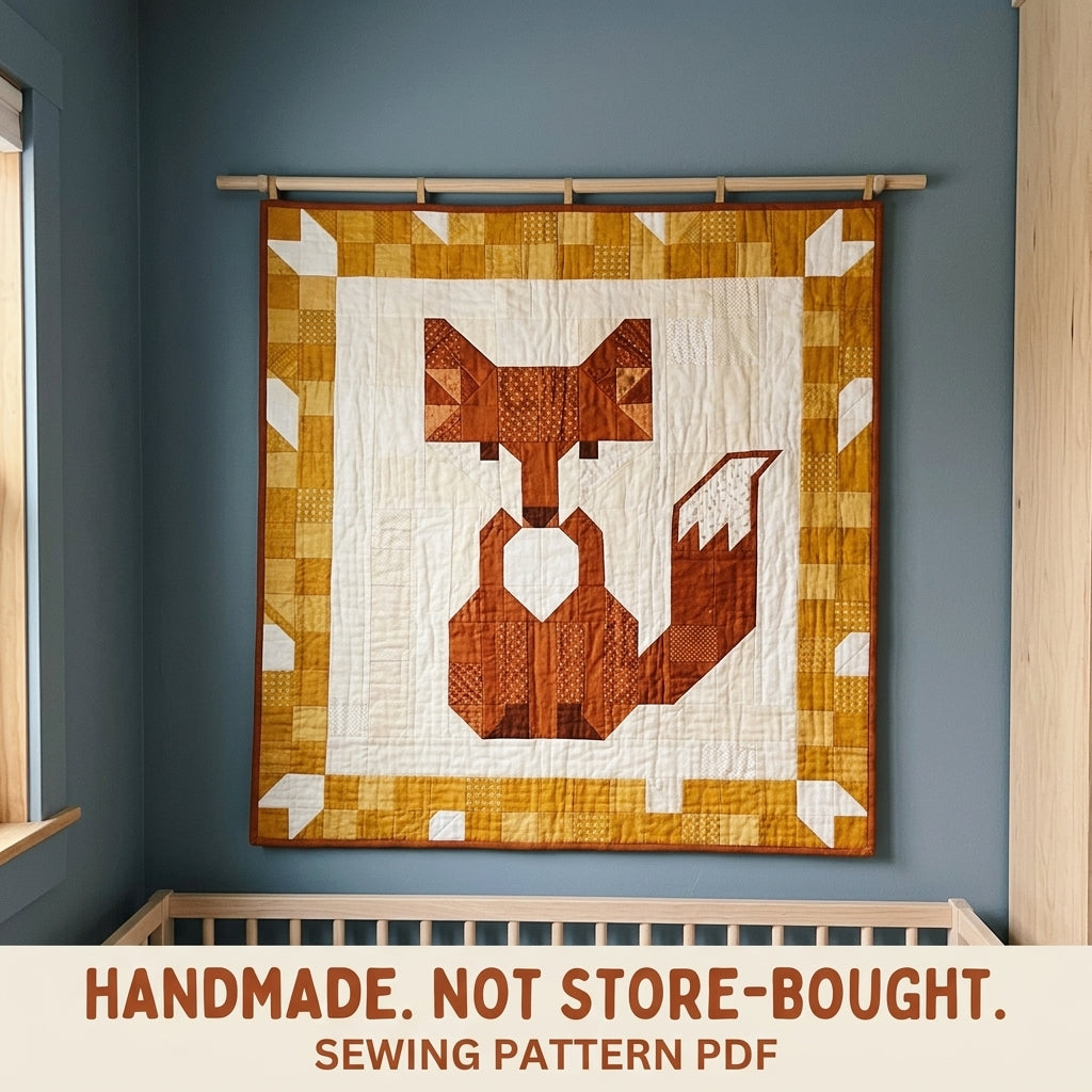 Fox Baby Quilt Pattern PDF – Woodland Pieced Nursery Quilt with Mustard Border