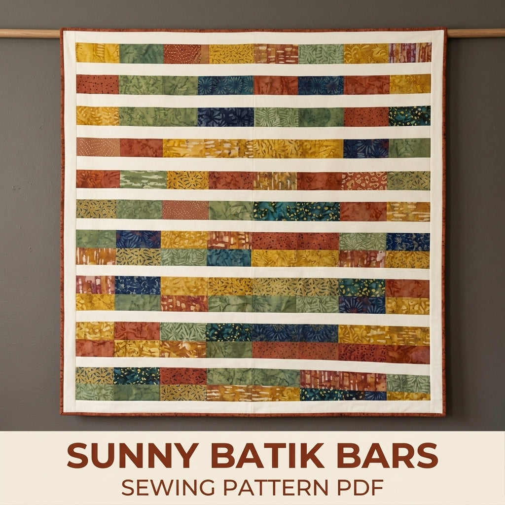 Modern Bars Quilt Pattern PDF – Easy Rectangle Throw Quilt with Batik Bars and Cream Stripes