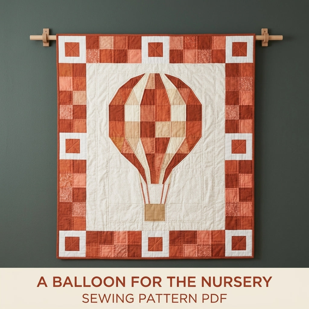 Hot Air Balloon Baby Quilt Pattern PDF – Pieced Nursery Quilt with Checkerboard Border