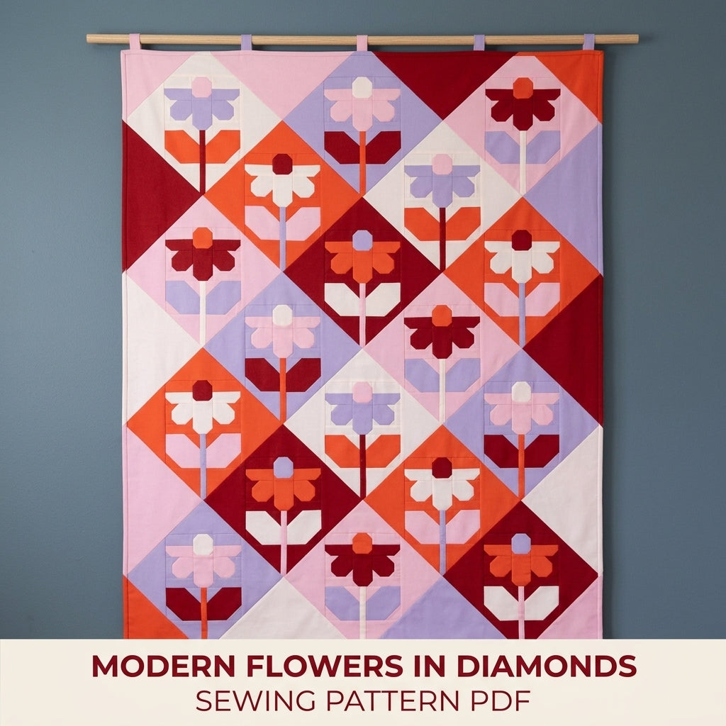 Modern Flower Diamond Quilt Sewing Pattern PDF – On Point Flower Block Quilt