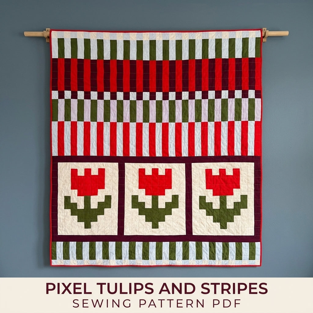 Pixel Tulip Stripe Quilt Sewing Pattern PDF – Modern Tulip Quilt with Bar Rows