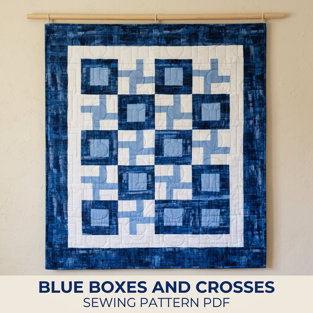 Blue Box and Cross Quilt Sewing Pattern PDF – Easy Two Block Checkerboard Quilt