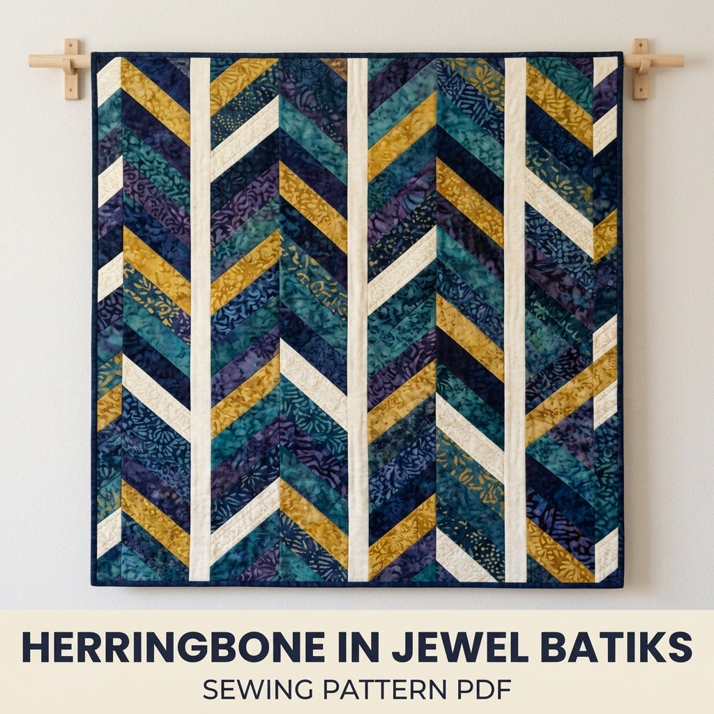 Modern Herringbone Quilt Pattern PDF – Strip Pieced Throw Quilt with Batik Chevrons