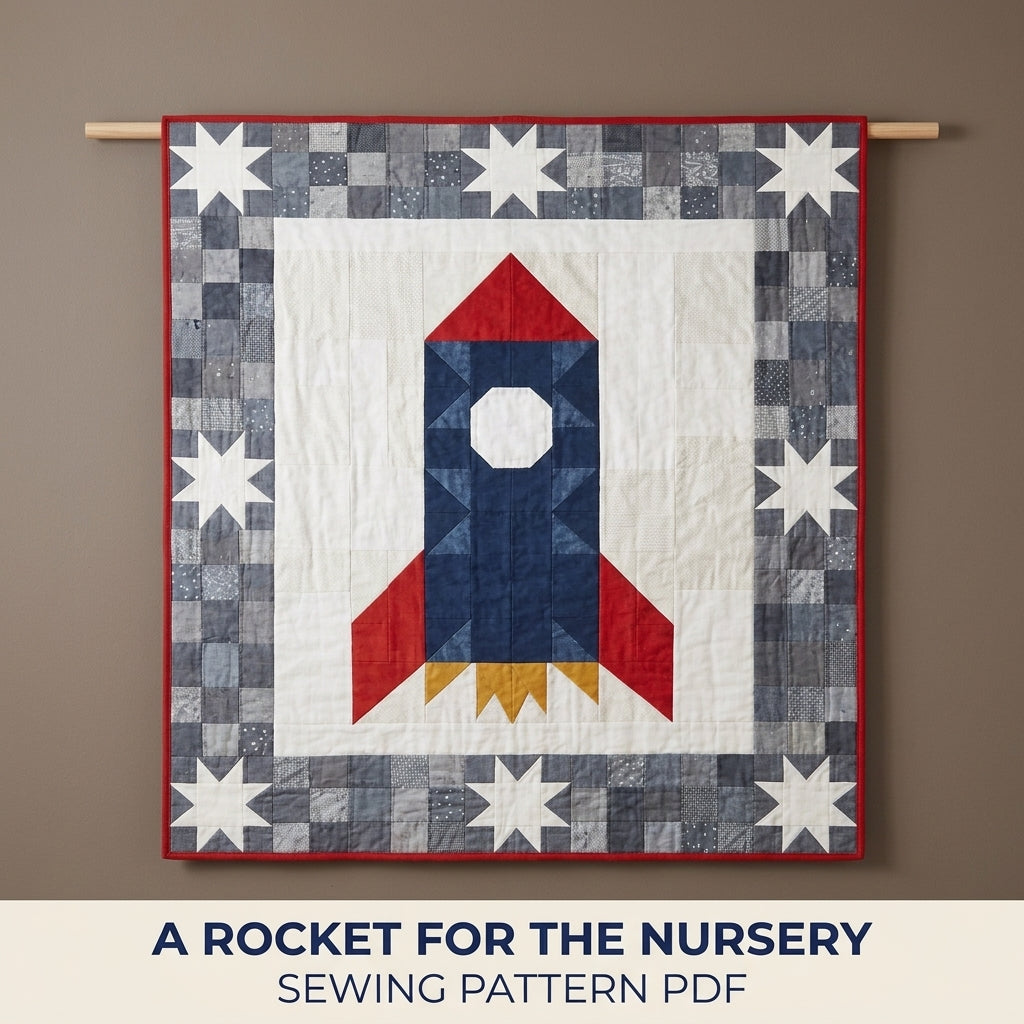 Rocket Baby Quilt Pattern PDF – Space Pieced Nursery Quilt with Star Border
