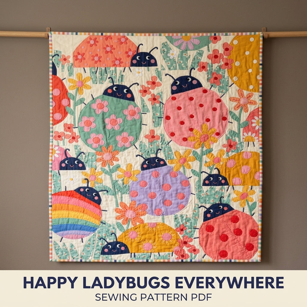 Ladybug Baby Quilt Sewing Pattern PDF – Colourful Appliqué Nursery Quilt