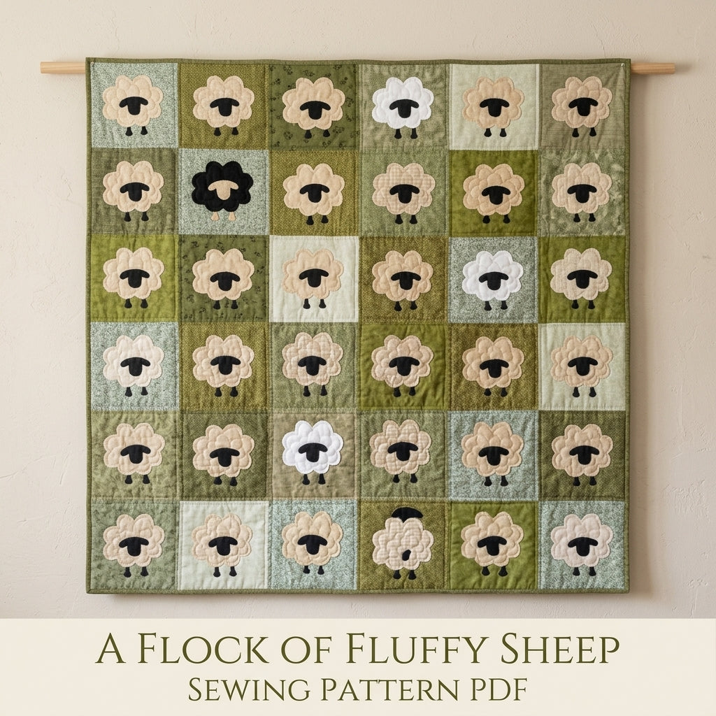 Sheep Meadow Quilt Sewing Pattern PDF – Farmhouse Sheep Appliqué Quilt