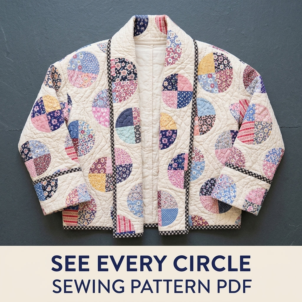 Circle Quarters Quilt Jacket Sewing Pattern PDF – Boxy Shawl Collar Jacket from a Vintage Quilt
