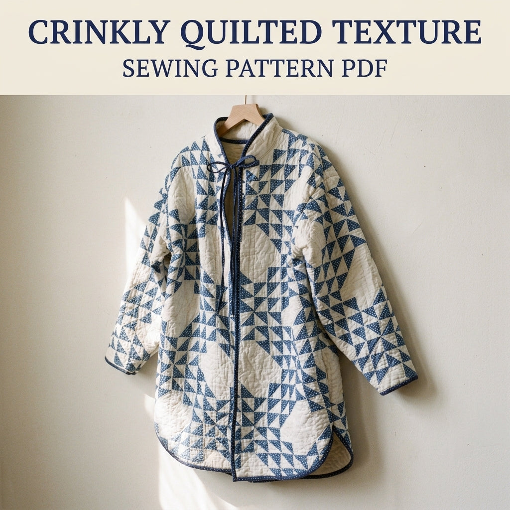 Blue Star Quilt Jacket Sewing Pattern PDF – Tie Collar Jacket with Gathered Back Yoke
