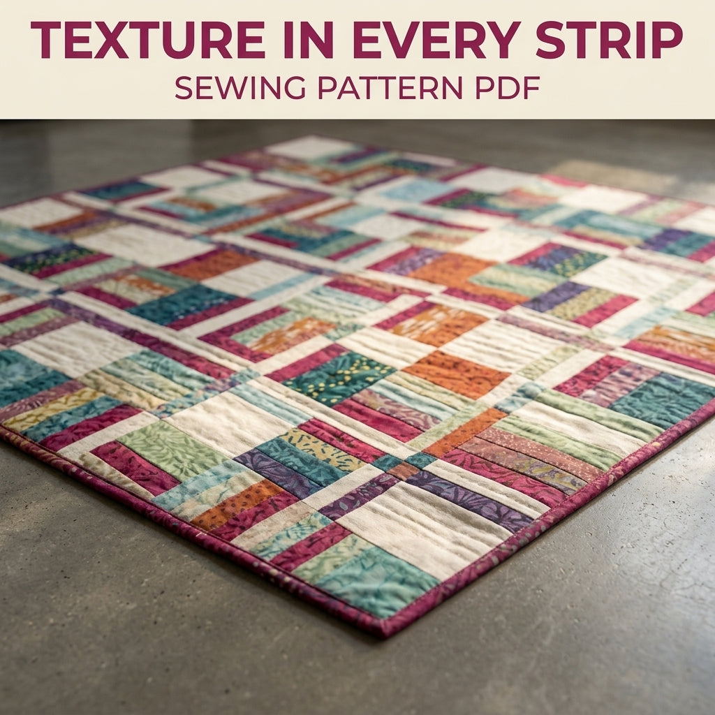 Modern Rail Fence Quilt Pattern PDF – Scrappy Strip Throw Quilt for Batik Fabrics
