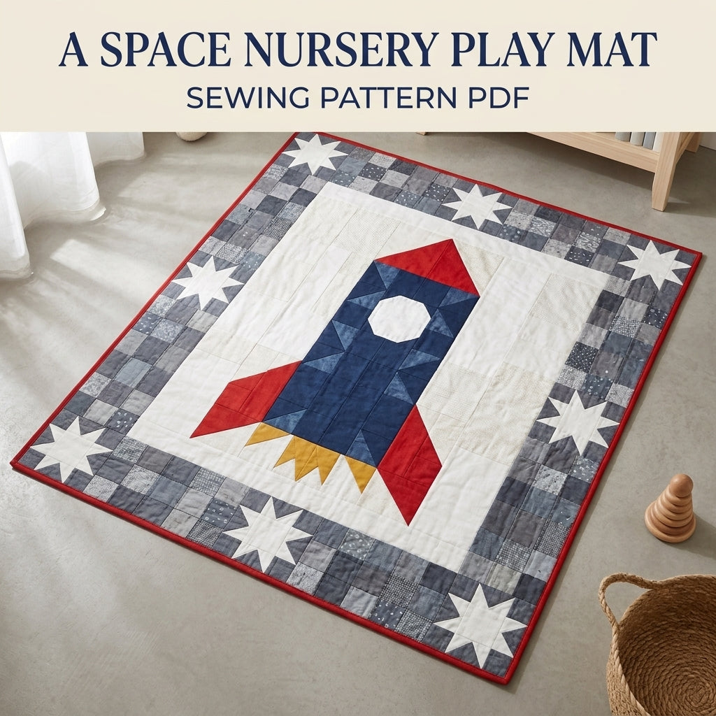 Rocket Baby Quilt Pattern PDF – Space Pieced Nursery Quilt with Star Border