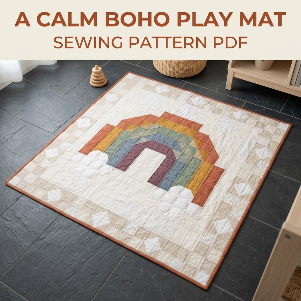 Rainbow Baby Quilt Pattern PDF – Boho Pieced Nursery Quilt with Clouds