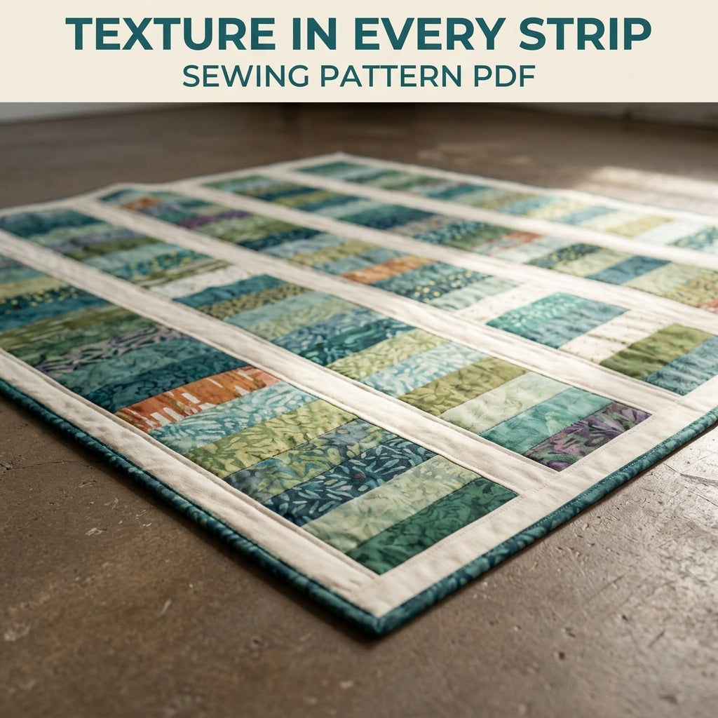 Modern Coin Stack Quilt Pattern PDF – Strip Throw Quilt with Batik Columns and Cream Sashing