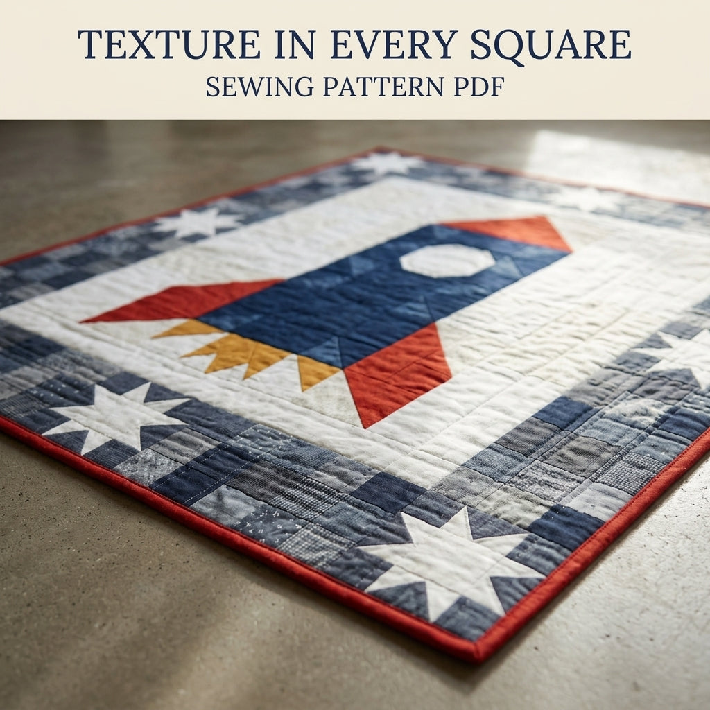 Rocket Baby Quilt Pattern PDF – Space Pieced Nursery Quilt with Star Border