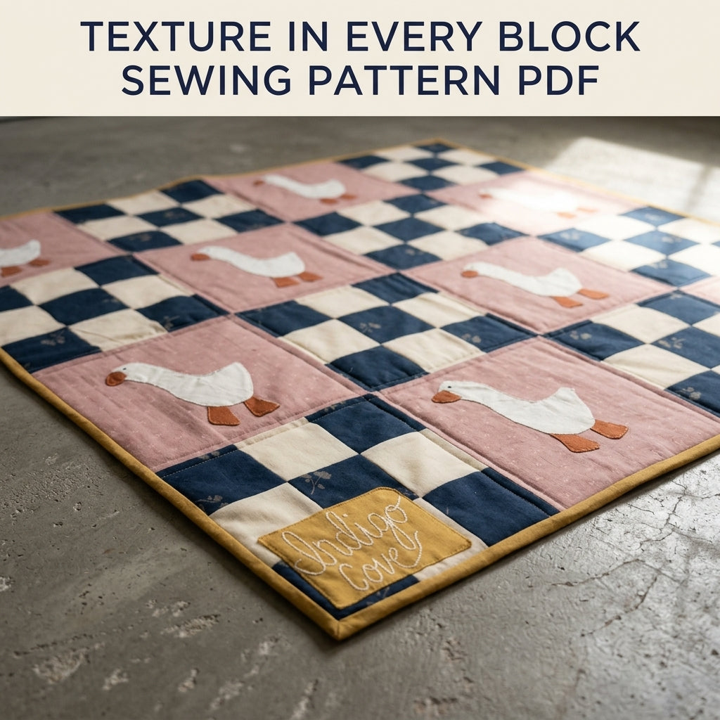 Goose Checkerboard Quilt Sewing Pattern PDF – Baby Quilt with Goose Appliqué
