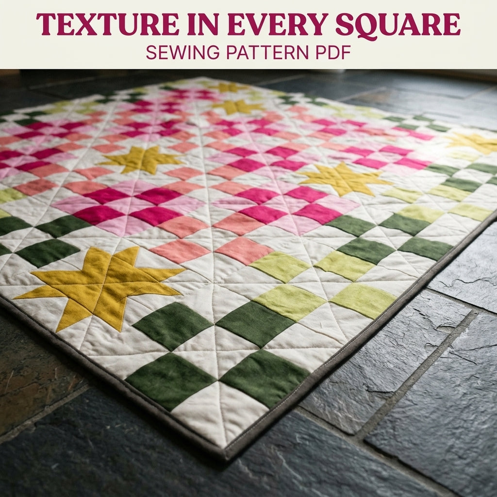 Checkerboard Star Quilt Pattern PDF – Modern Pink and Green Squares Throw Quilt