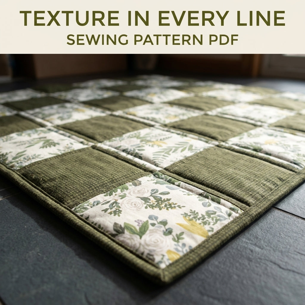 Olive Botanical Checkerboard Lap Quilt Sewing Pattern PDF – Easy Two Fabric Quilt